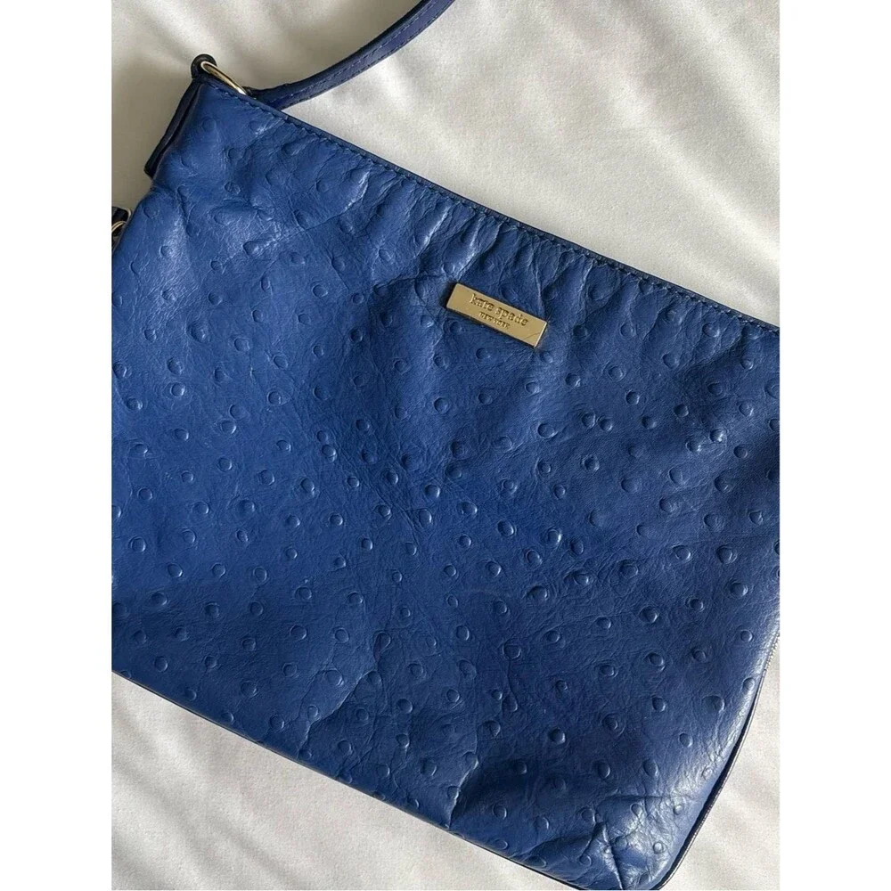 Kate Spade New York Blue Crossbody Bag | Textured Leather | Gold Hardware
